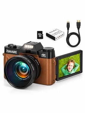 4K 48MP vlogging camera, 16x zoom, wide-angle, flip screen, Wi-Fi webcam